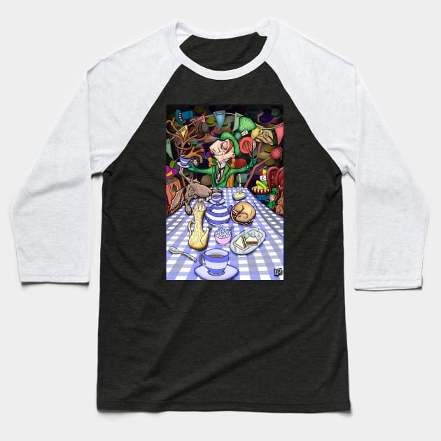 Mad Hatter's Tea Party Baseball T-Shirt by SquareDog